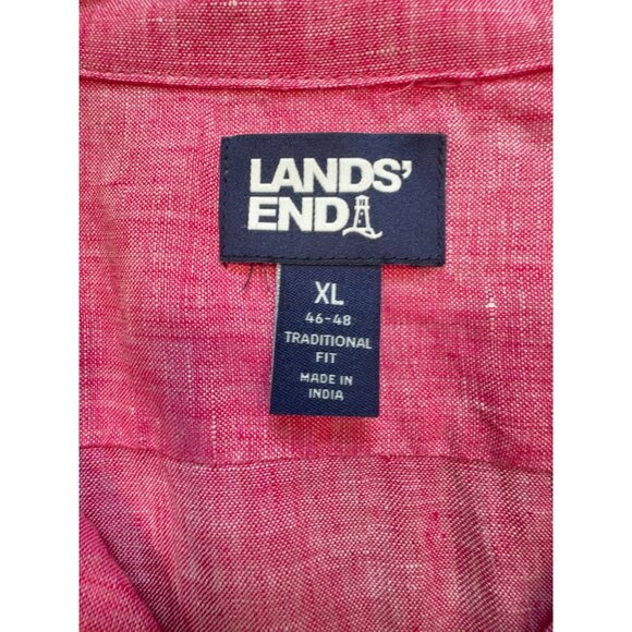 Lands' End Men's Linen Camp Collar Short Sleeve Shirt Sz XL Pink Traditional Fit - Picture 4 of 12